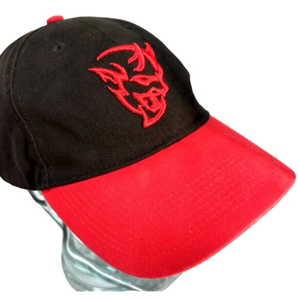 Black and Red Dodge Demon Logo Adjustable Baseball Hat GUC Brim Has Spot As Is - Picture 7 of 11